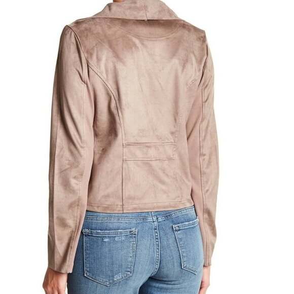 Vigoss Taupe Brown Faux Suede Wrap Moto Jacket L - Picture 6 of 12
